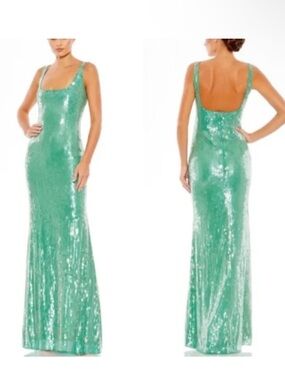 NWT Mac Duggal Sequined Sleeveless Column Gown Jade 93725 size 16